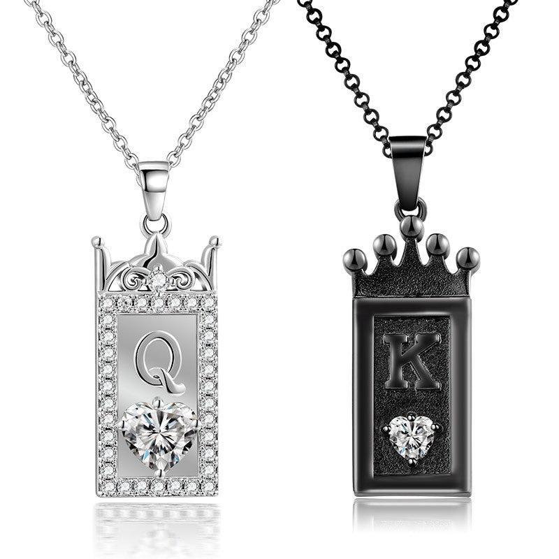 Wholesale Metal Queen Crown Diamond Heart Love Couple Necklace
